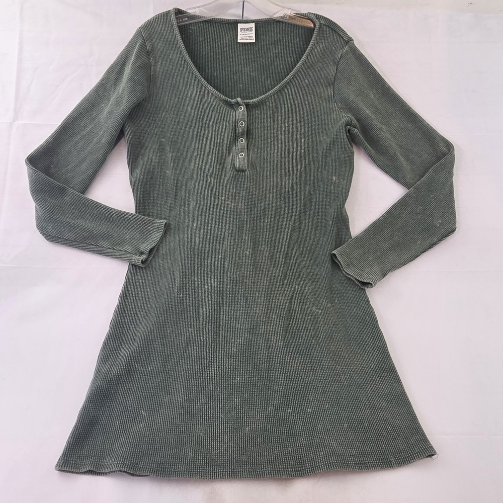 Victoria's Secret PINK Thermal Top Womens XL Mineral Wash Henley Y2K 90s Grunge